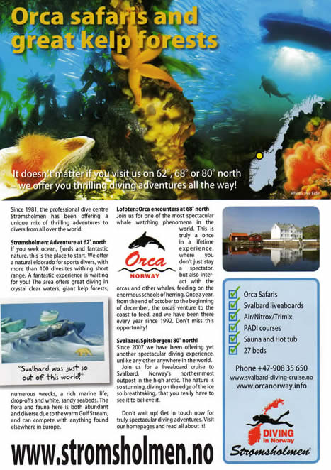 Englische Kundenwerbung des Diving Centers Strømsholmen