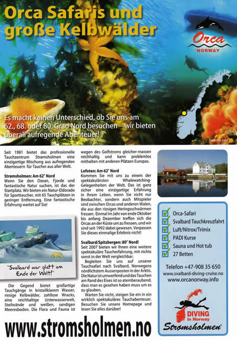 Deutsche Kundenwerbung des Diving Centers Strømsholmen